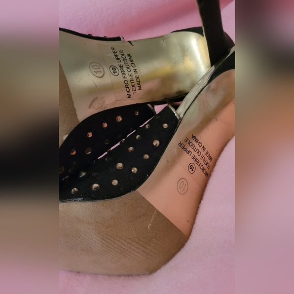 Ladies Alba Size 10 strappy black and gold studded stilettos heels - Picture 10 of 11